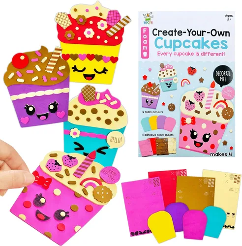 VKPI Kit de regalo de 4 piezas de espuma EVA, creativo para hacer tus propios cupcakes, proyectos de manualidades de papel de espuma de dibujos