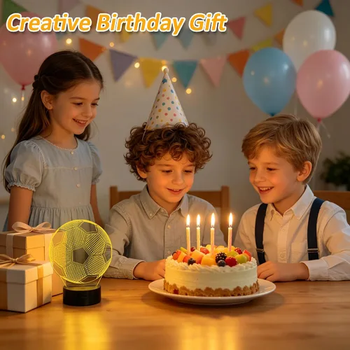 Miniatura 3 de FULLOSUN Luz nocturna para niños, fútbol, lámpara de ilusión óptica 3D con control remoto, 16 colores cambiantes, fútbol, cumpleaños, Navidad, día