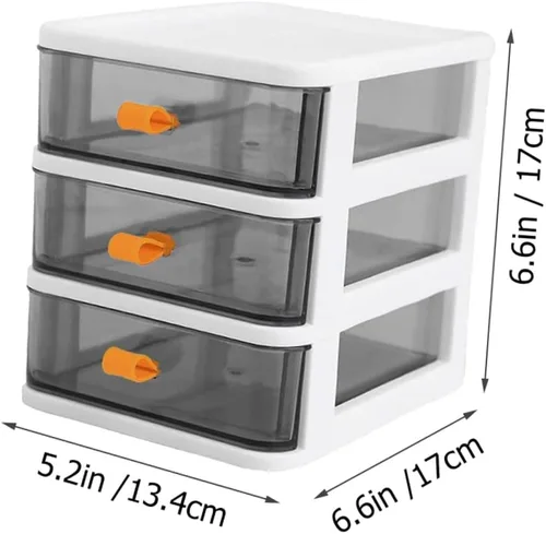 Miniatura 3 de COLLBATH Caja de tres niveles, cajones extraíbles de almacenamiento, contenedor transparente, pequeño escritorio de oficina, organizador