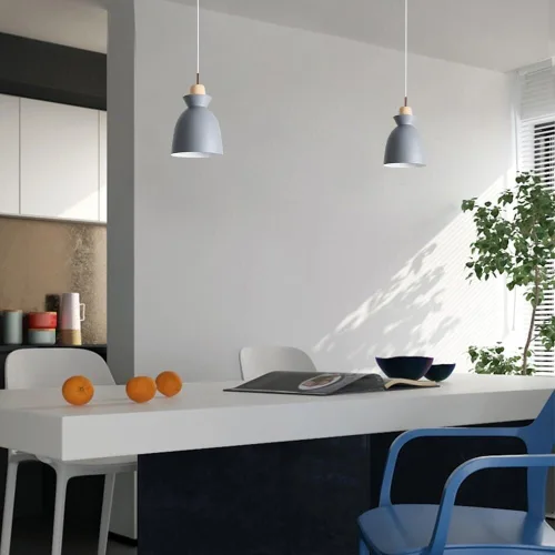 Miniatura 5 de Modern Minimalist Bell Metal Pendant Light Fixture Wood Accent, Small Hanging Lamp for Dining Room Kitchen Island Bedroom Bedside Cafe, Adjustable