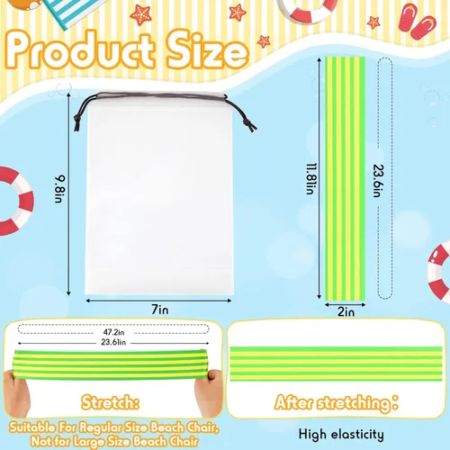 Miniatura 2 de Tessco Paquete de 12 toallas para sillas de playa, sillas de piscina y cruceros, elásticos, resistentes al viento, clips para toallas de playa