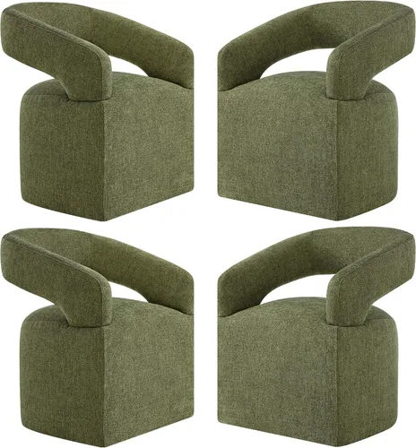 Miniatura 17 de KISLOT Juego de 1 sillas de comedor tapizadas, modernas sillas de comedor con ruedas ocultas, sillas de cocina con brazo con tela de aspecto