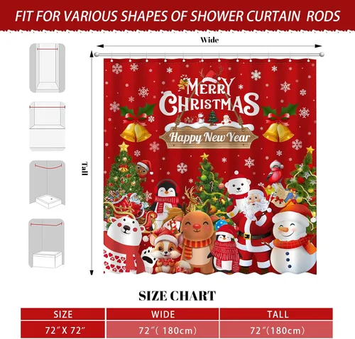 Miniatura 6 de JWXCBIM - Cortina de ducha de Navidad Feliz Navidad y Feliz Año Nuevo, decoración para el hogar de Papá Noel y muñeco de nieve, cortina de baño