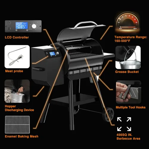 Miniatura 2 de Parrilla ahumadora de pellets de madera con control LCD, área de cocción de 456 in², parrilla de pellets con alimentación automática y eliminación