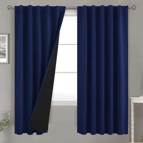 Miniatura 111 de BGment Cortinas 100% opacas beige de 63 pulgadas de largo con forro aislante térmico, bolsillo para varilla y lengüeta trasera de doble capa