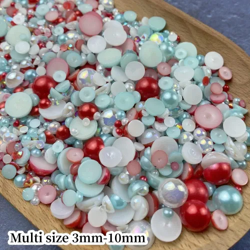 Miniatura 2 de Mezcla de perlas planas y diamantes de imitación, 2.16 oz de diamantes de imitación de resina semiredondas para manualidades, 0.116 in - 0.394 in