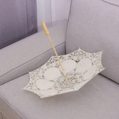 Miniatura 9 de Toddmomy Sombrilla de encaje, paraguas decorativo de boda, sombrilla de encaje para novia, adorno para decoración de fotos, disfraz de dama (blanco)
