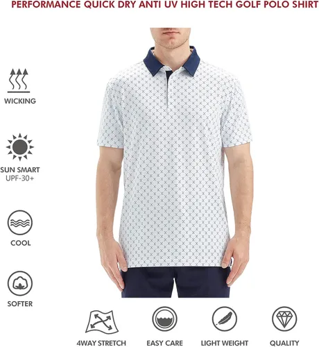 Miniatura 6 de Camisas de golf para hombre, Dry Fit, manga corta, estampado, de rendimiento, absorbe la humedad