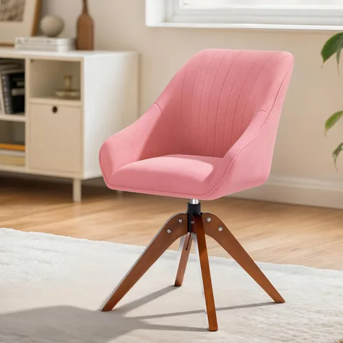 Miniatura 17 de MoNiBloom Silla giratoria decorativa, sillón moderno de mediados de siglo con patas de madera maciza, silla de escritorio de oficina en casa, sin