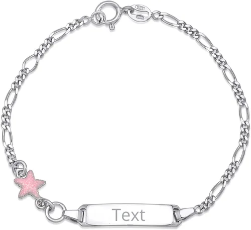 UNICORNJ 925 Italy Sterling Silver Child or Baby Name Bracelet Girls Boys, Personalized Engraved Kids ID Bracelets, 6.5" Figaro Chain, Enamel Charm