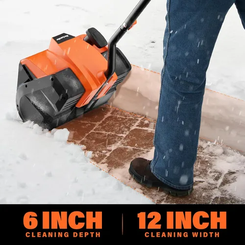 Miniatura 5 de MAXLANDER Pala de nieve eléctrica inalámbrica, soplador de nieve inalámbrico de 20 V y 12 pulgadas, pala de nieve con placa direccional y luces LED