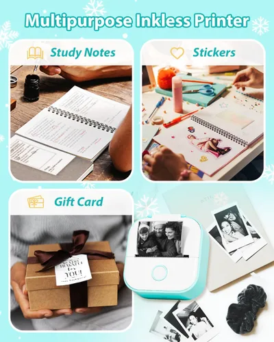 Miniatura 6 de Phomemo T02 - Juego de impresora con 3 rollos de impresora sin tinta de papel, mini impresora de calcomanías para impresora Bluetooth térmica