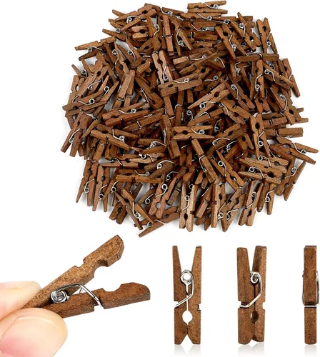 Miniatura 11 de CCINEE 150 pinzas de madera natural dorada de 1 pulgada, pines de ropa pequeños, clips de madera con textura natural para proyectos de bricolaje