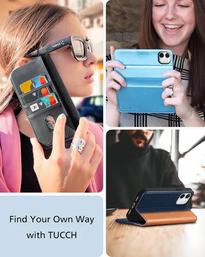 Miniatura 9 de TUCCH Funda tipo cartera para iPhone 12 Pro/iPhone 12 5G, piel sintética de alta calidad, con ranura para tarjetas, diseño de libro con soporte Negro