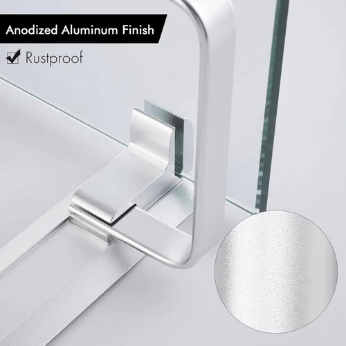 Miniatura 6 de KES Estante de vidrio para baño de 2 niveles, almacenamiento de vidrio templado montado en la pared y aluminio plateado, A4126B