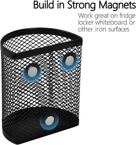 Miniatura 4 de 8 portalápices magnéticos, accesorios de metal fuerte magnético para pizarra, refrigerador, escuela, oficina, 2.9 x 2.0 x 3.7 pulgadas, negro