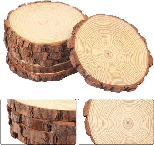 Miniatura 3 de 11 piezas de rebanadas de madera natural de 6.3 a 7.1 pulgadas, círculos de madera de pino sin terminar con cortezas para posavasos, manualidades