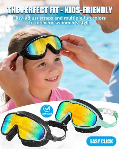 Miniatura 6 de Aegend Gafas de natación para niños y jóvenes de 3 a 14 años – Paquete de 2 gafas de visión clara antivaho anti-UV para natación Aqua y chapado