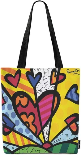 Moslion Bolsas de lona con diseño de corazones coloridos y estampado de flores y flores, bolsas de compras reutilizables, bolsa de hombro casual