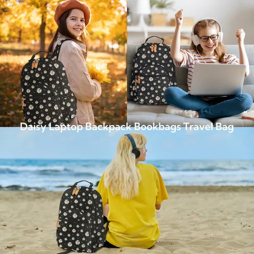 Miniatura 2 de Leaper Mochila para laptop para mujer: linda mochila floral para escuela, universidad, viajes, trabajo, mochila ligera para niños, Negro margarita