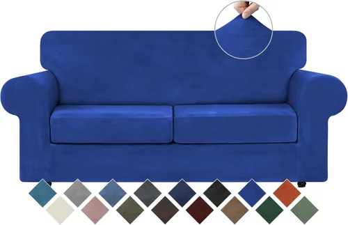 Miniatura 47 de WEERRW 4 Piezas Fundas de Terciopelo de Alta Elasticidad para Sofá de 3 Cojines Fundas de Sofá, Protector de Muebles Lavable con Parte Inferior