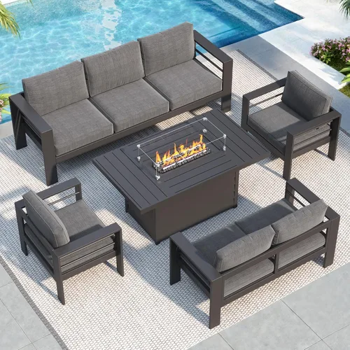 Miniatura 35 de Solaste Juego de muebles de patio de aluminio para todo tipo de clima, moderno juego de muebles de metal para exteriores con asientos profundos