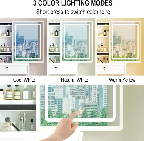 Miniatura 3 de MONGMON Escritorio de tocador con espejo y luces, 3 modos de iluminación, tocador de estilo europeo con cajones, con estantes de almacenamiento