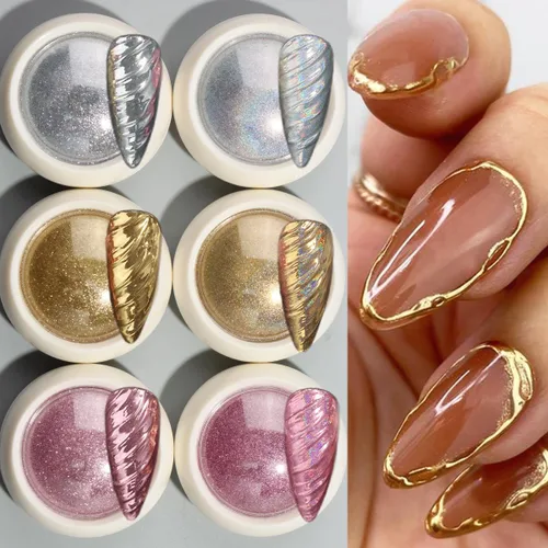 Miniatura 10 de Kit de polvo de uñas cromado de 6 colores, polvo cromado negro dorado rosa para uñas, pigmento de efecto espejo mágico, polvo metálico de frotación