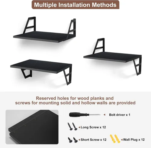 Miniatura 6 de Tectocker-DOU 2 estantes flotantes profundos; estantes colgantes montados en la pared para sala de estar, cocina, oficina, baño y decoración de Negro