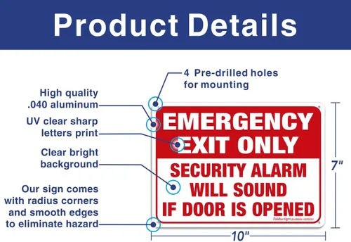 Miniatura 2 de Solo salida de emergencia: alarma de seguridad sonará si la puerta está abierta, paquete de 4, 10 x 7 pulgadas, aluminio libre de óxido, protección