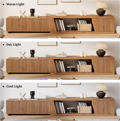 Miniatura 7 de Epecoya Soportes de TV extensibles de 98 pulgadas para sala de estar, soporte de TV extralargo de madera con estante y cajones ajustables, consola