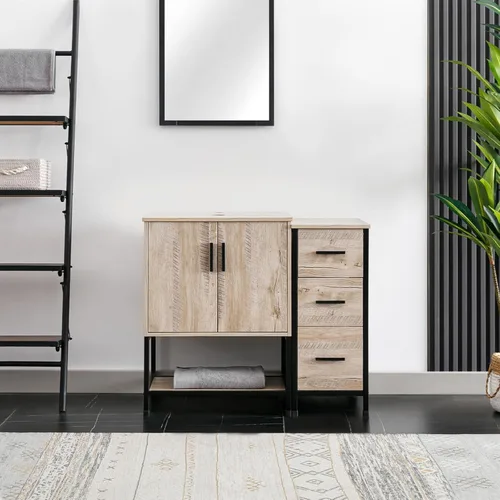 Miniatura 14 de eclife Combo de Tocador de Baño de 36" con Lavabo, Gabinete Moderno de Soporte de Metal con Estante Inferior y Gabinete Lateral de Almacenamiento