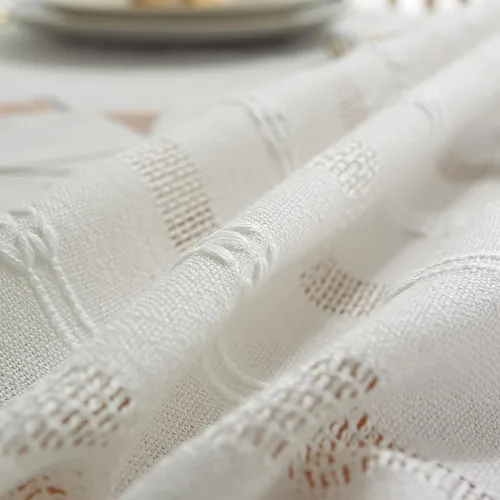 Miniatura 6 de Gernaice Mantel bordado de rayas rústicas y pequeñas con borlas cuadradas de algodón y lino, sin arrugas, lavable, para mesita de noche, café, Blanco