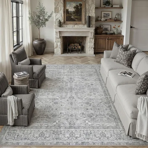 Miniatura 42 de PureCozy - Alfombra de área beige de 8 x 10, lavable, vintage, alfombra para sala de estar, dormitorio, gran alfombra suave retro de pelo bajo