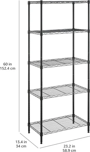Miniatura 8 de Amazon Basics Estantería de almacenamiento de acero resistente y multiusos con 5 estantes, fácil montaje, 13.4 pulgadas de profundidad x 23.2 Negro