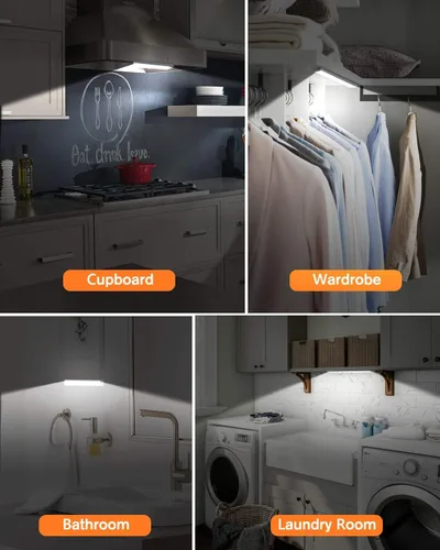 Miniatura 8 de Paquete de 2 lámparas de 30 luces LED con sensor de movimiento, ultradelgadas, inalámbricas y recargables, funcionamiento a batería, para usar Blanco
