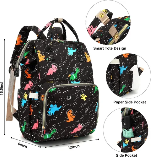 Miniatura 5 de Mochila de pañales de dinosaurio para niñas y niños, impermeable, grande, para mamá