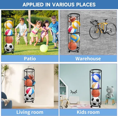 Miniatura 7 de Qivine Soportes de baloncesto de garaje para pelotas, organizador de equipo deportivo rodante con ruedas, 40 x 13.2 pulgadas, almacenamiento
