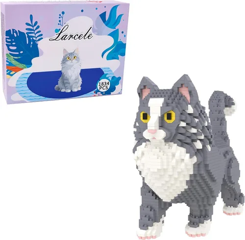 Miniatura 12 de Larcele Conjunto de animales de bloques de construcción micro para gatos, mini ladrillos de juguete de construcción 3D, 1191 piezas KLJM-05