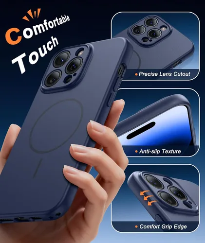 Miniatura 5 de FNTCASE Funda para iPhone 14 Pro Max color azul: [compatible con Magsafe] Funda magnética mate sólida con [protección completa de la cámara]