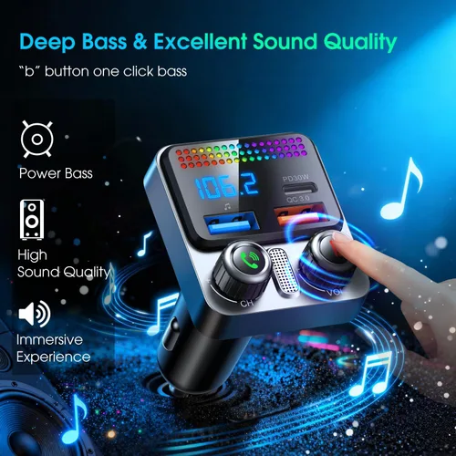 Miniatura 7 de Adaptador Bluetooth 5.4 para coche de 48 W, adaptador USB Bluetooth para automóvil, radio transmisor FM inalámbrico, conmutación de canciones