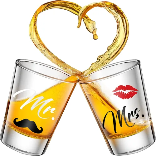 2 copas de vino de Mr and Mrs para novios, regalos de boda de 2 onzas, vasos de chupito sin tallo para bodas, fiestas, recién casados, parejas,