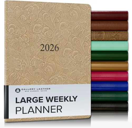 Miniatura 151 de Gallery Leather Agenda semanal y mensual grande 2025-2026, agenda y cuaderno con elegantes bordes de página dorados dorados, 12 meses, cactus Cactus