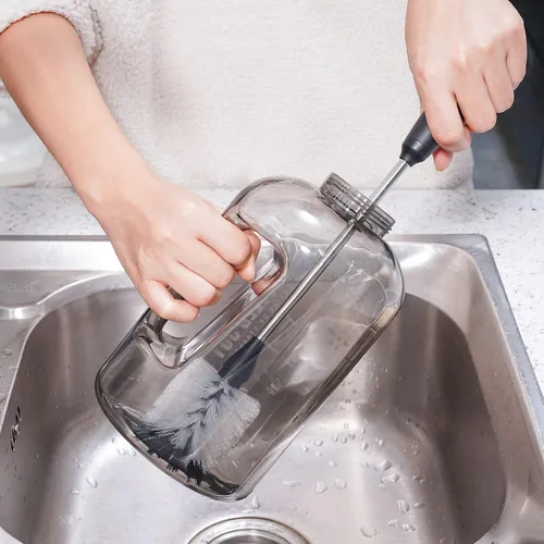 Miniatura 6 de Cepillo de limpieza para botellas de agua con 2 cabezales reemplazables, compatible con botellas deportivas, vasos, tazas, decantadores de vino