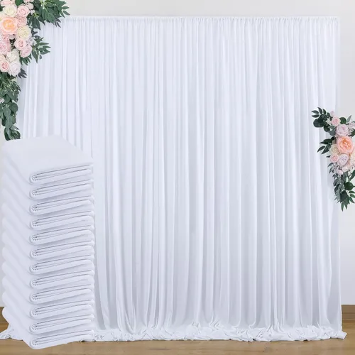 Miniatura 30 de Cortinas de telón de fondo blanco de 30 pies x 8 pies para fiestas de boda, 6 paneles de 5 pies x 8 pies, cortinas de fotografía de poliéster sin