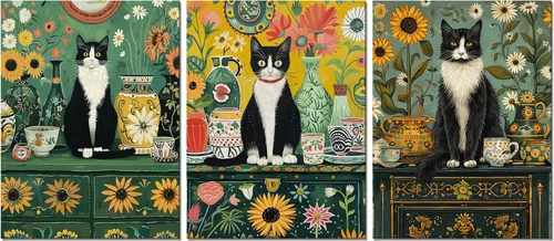 Miniatura 22 de Pintura solar para pared, diseño de líneas bohemias, montañas, decoración de pared de mediados de siglo, juego de 3 lienzos impresos en lienzo