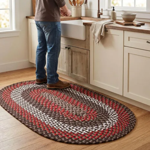 Miniatura 62 de Super Area Rugs Alfombra trenzada azul de 7 x 9 pulgadas, alfombra tejida ovalada para sala de estar, alfombra trenzada de granja, alfombra