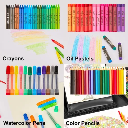 Miniatura 5 de KINSPORY Kit de arte, 290 unidades de arte para manualidades, kit de colorear, caballete triple de doble cara, pasteles al óleo, crayones y lápices