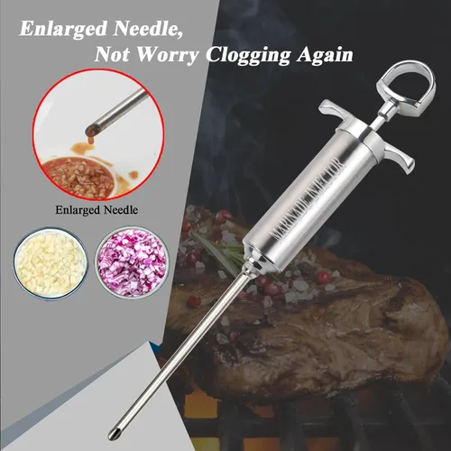 Miniatura 4 de Inyector de carne de acero inoxidable con 4 agujas de inyector de adobo profesional para parrilla, ahumador, barbacoa, manual de usuario, libro