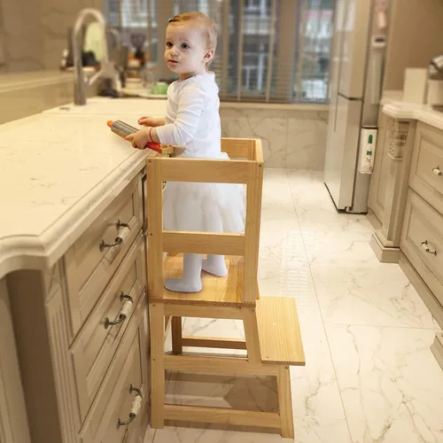 Miniatura 2 de Taburete de cocina para niños pequeños con alfombrilla antideslizante, Taburete de aprendizaje Montessori de madera para niños de Wood City, Torre